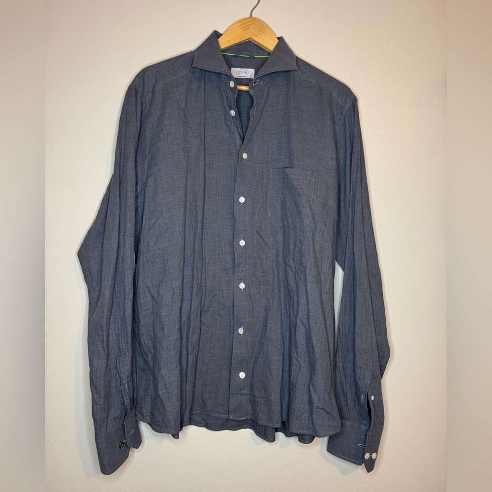 Eton Contemporary 100% Cotton Gray Button‎ Down Shirt XL 44
